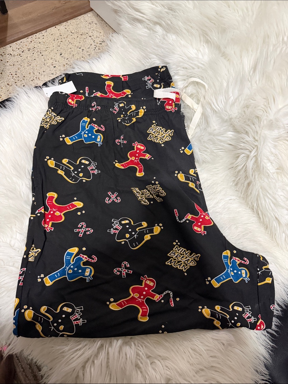 Joe Boxer Black Pajama Pants with Red, Blue & Yellow Gingerbread Print